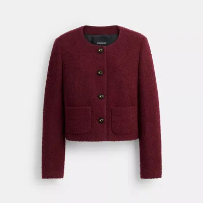 Coach Outlet Boucle Cardigan Jacket In Burgundy