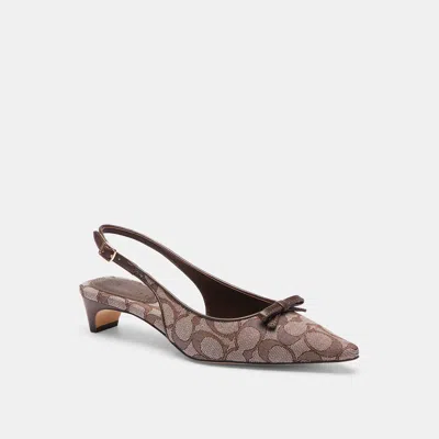 Coach Outlet Bow Slingback Heel In Signature Jacquard In Brown