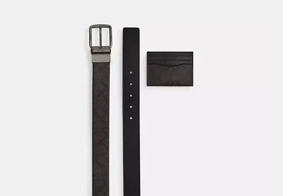 Coach Outlet Boxed Card Case And Belt Set In Signature Canvas In Brown