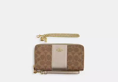 Coach Outlet Boxed Long Zip Around Wallet In Signature Canvas In Beige