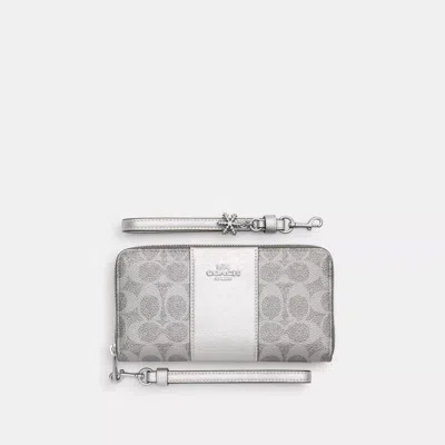 Coach Outlet Boxed Long Zip Around Wallet In Signature Canvas In Gray
