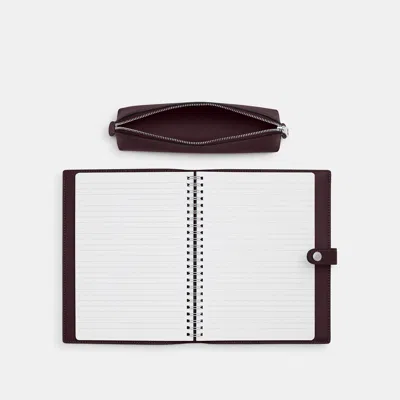 Coach Outlet Boxed Notebook And Pencil Case Set In Silver/black Currant