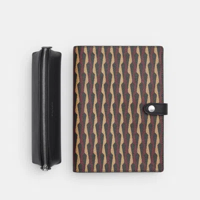 Coach Outlet Boxed Notebook And Pencil Case Set With Geometric Print In Silver/tan Multi