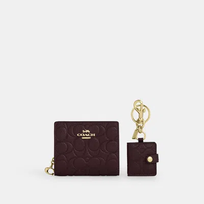 Coach Outlet Boxed Snap Wallet And Picture Frame Charm In Gold/black Currant