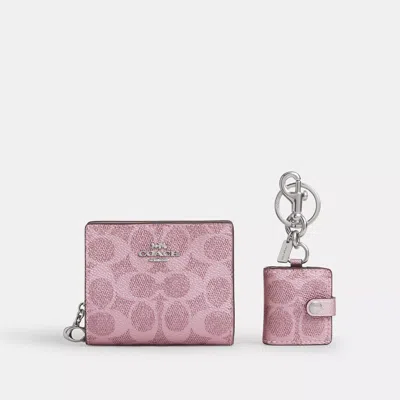 Coach Outlet Boxed Snap Wallet And Picture Frame Charm In Signature Canvas In Pink