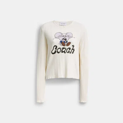 Coach Outlet | Brain Dead Kachi Mouse Graphic Long Sleeve Pointelle Top In Cream