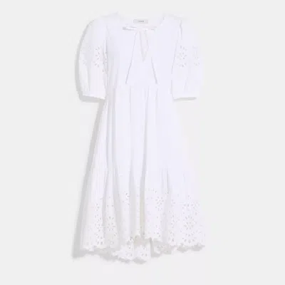 Coach Outlet Broderie Anglaise Puff Sleeve Dress In Organic Cotton In White