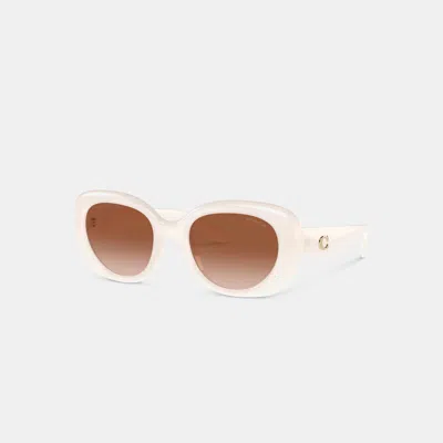 Coach Outlet C Hardware Round Sunglasses In Milky Ivory