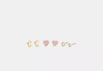 Coach Outlet C Initial Stud Earrings Set In Yellow