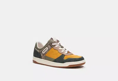 Coach Outlet C201 Sneaker In Mixed Signature Fabric In Brown/green/yellow