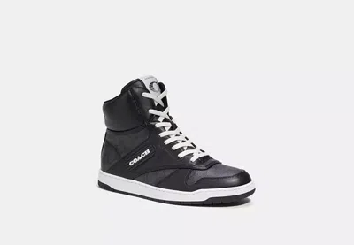 Coach Outlet C202 High Top Sneaker In Signature Canvas In Black/grey