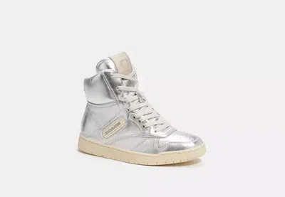 Coach Outlet C202 High Top Sneaker In Silver Metallic