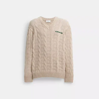 Coach Outlet Cable Knit V Neck Sweater In White