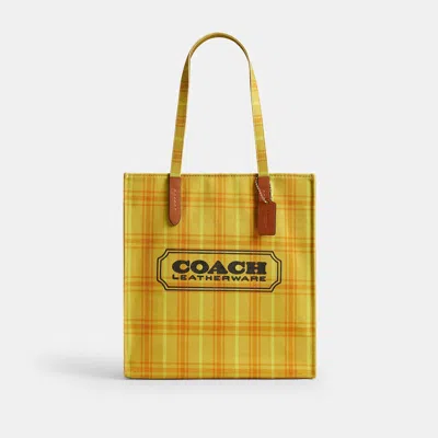 Coach Outlet Canvas Tote Bag With Plaid Print