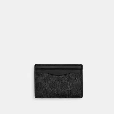 Coach Outlet Card Case With Money Clip In Silver/black Signature