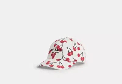 Coach Outlet Cherry Swirl Print Baseball Hat In White/multi