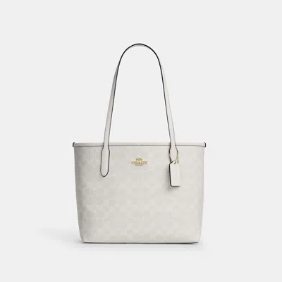 Coach Outlet City Tote Bag In Gold/white/chalk