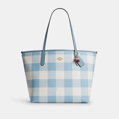 Coach Outlet City Tote Bag With Gingham Print And Charm