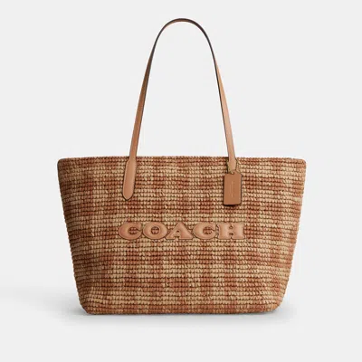 Coach Outlet City Tote Bag With Gingham Print In Yellow