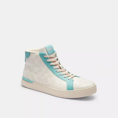 Coach Outlet Clip High Top Sneaker In Signature Canvas In Blue