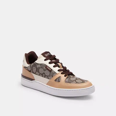 Coach Outlet Clip Low Top Sneaker In Signature Jacquard In Brown