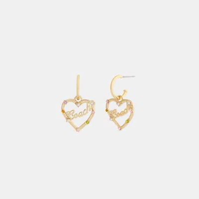 Coach Outlet Coach Script Heart Hoop Earrings In Multi