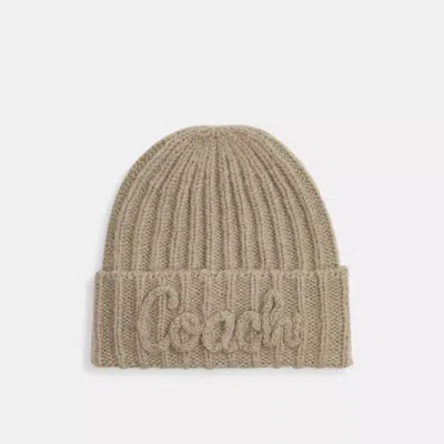Coach Outlet Coach Script Knit Beanie In Gray