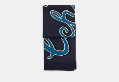 Coach Outlet Coach Script Print Knit Muffler In Blue