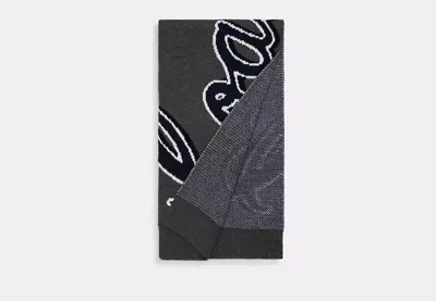 Coach Outlet Coach Script Print Knit Muffler In Grey