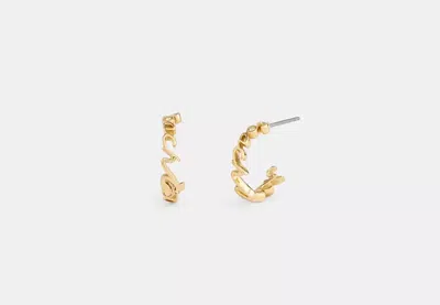 Coach Outlet Coach Script Small Hoop Earrings In Yellow