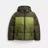 Coach Outlet Colorblock Down Jacket In Green