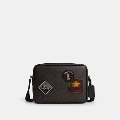 Coach Outlet Colton Crossbody Bag 25 In Signature Canvas With Patches In Black