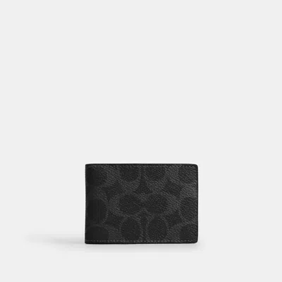 Coach Outlet Compact Billfold Wallet In Black Signature