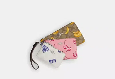 Coach Outlet Corner Zip Trio In Signature Canvas With Fruit Print In Multi