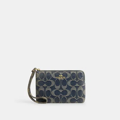 Coach Outlet Corner Zip Wristlet In Blue