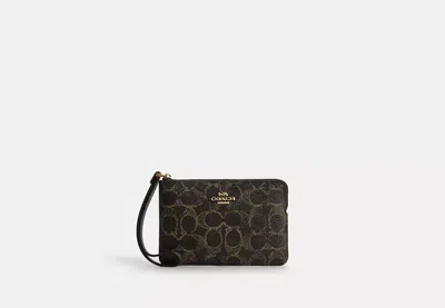 Coach Outlet Corner Zip Wristlet In Loved Signature Canvas In Gold