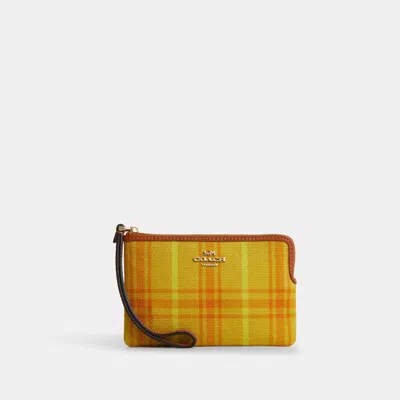 Coach Outlet Corner Zip Wristlet In Regenerative Cotton With Plaid Print