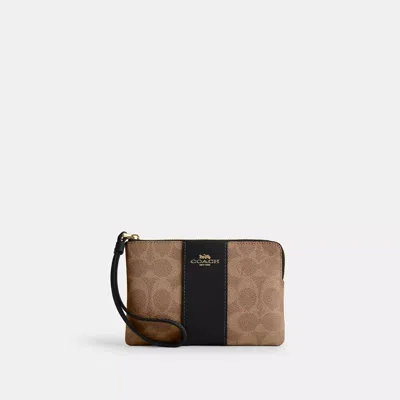 Coach Outlet Corner Zip Wristlet In Signature Canvas With Stripe In Multi