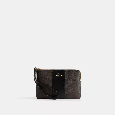 Coach Outlet Corner Zip Wristlet In Signature Canvas With Stripe In Multi