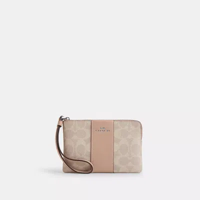 Coach Outlet Corner Zip Wristlet In Signature Canvas With Stripe In Multi