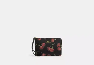 Coach Outlet Corner Zip Wristlet With Cherry Print In Black