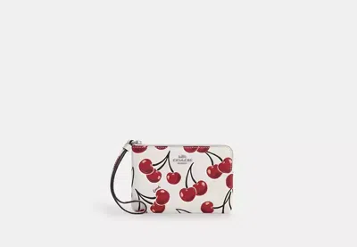 Coach Outlet Corner Zip Wristlet With Cherry Print In White/multi