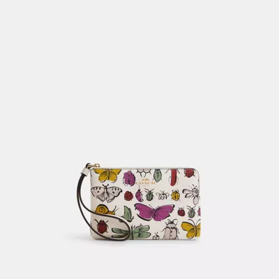 Coach Outlet Corner Zip Wristlet With Creature Print In White