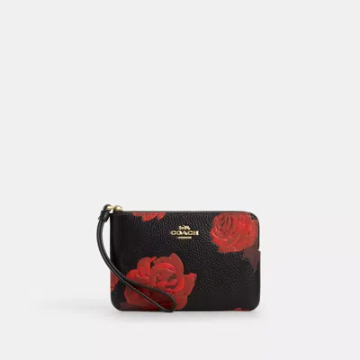 Coach Outlet Corner Zip Wristlet With Floral Print In Red