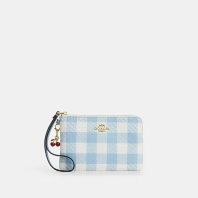 Coach Outlet Corner Zip Wristlet With Gingham Print And Charm