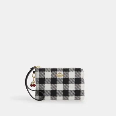Coach Outlet Corner Zip Wristlet With Gingham Print And Charm In Multi