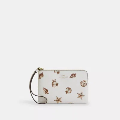 Coach Outlet Corner Zip Wristlet With Shell Print In White