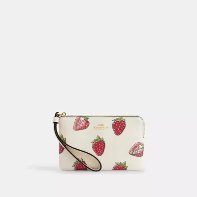 Coach Outlet Corner Zip Wristlet With Strawberry Print