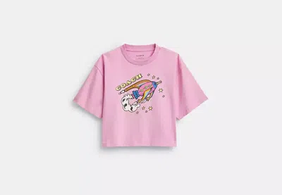 Coach Outlet Cosmic Coach Rocket Print Cropped T-shirt In Organic Cotton In Pink