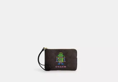 Coach Outlet Cosmic Corner Zip Wristlet In Signature Canvas With Robot Print In Multi